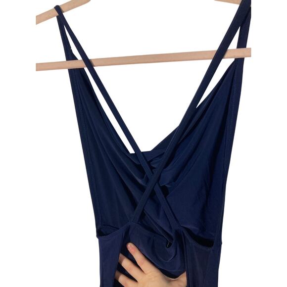 Missguided Navy Slip On Open Back Bodycon Midi Length Dress - Picture 3 of 8